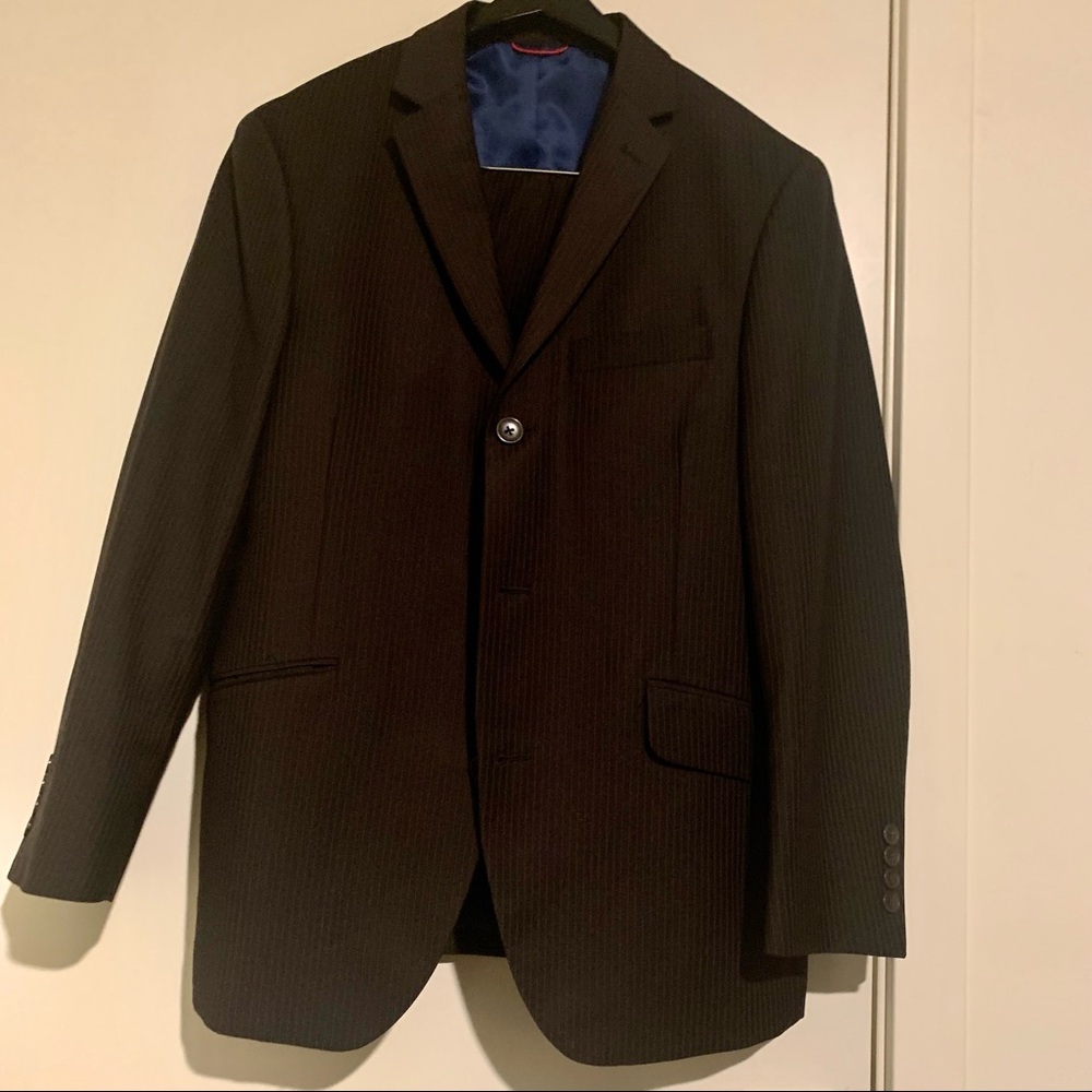 Billy London 2pcs Suit 38S Blazer Jacket 34 x 30 Pants Trousers Brown Pinstripes